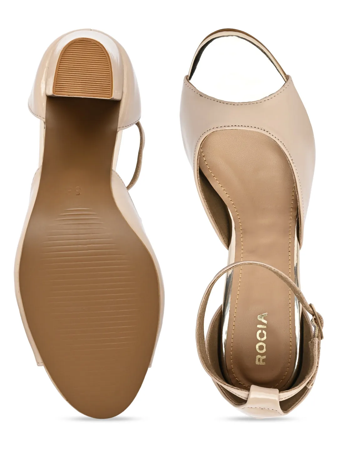 Rocia By Regal Beige Women Ankle Strap Block Heel Sandals