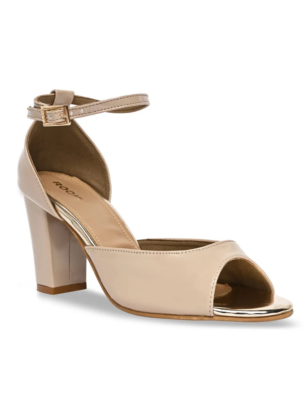 Rocia By Regal Beige Women Ankle Strap Block Heel Sandals