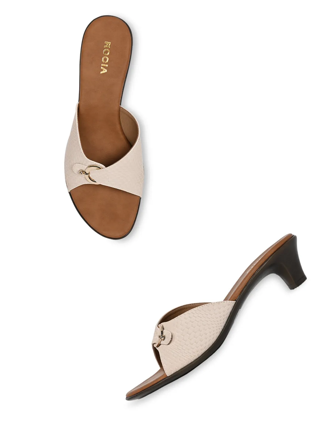 Rocia By Regal Beige Women Textured Kitten Heel Sandals