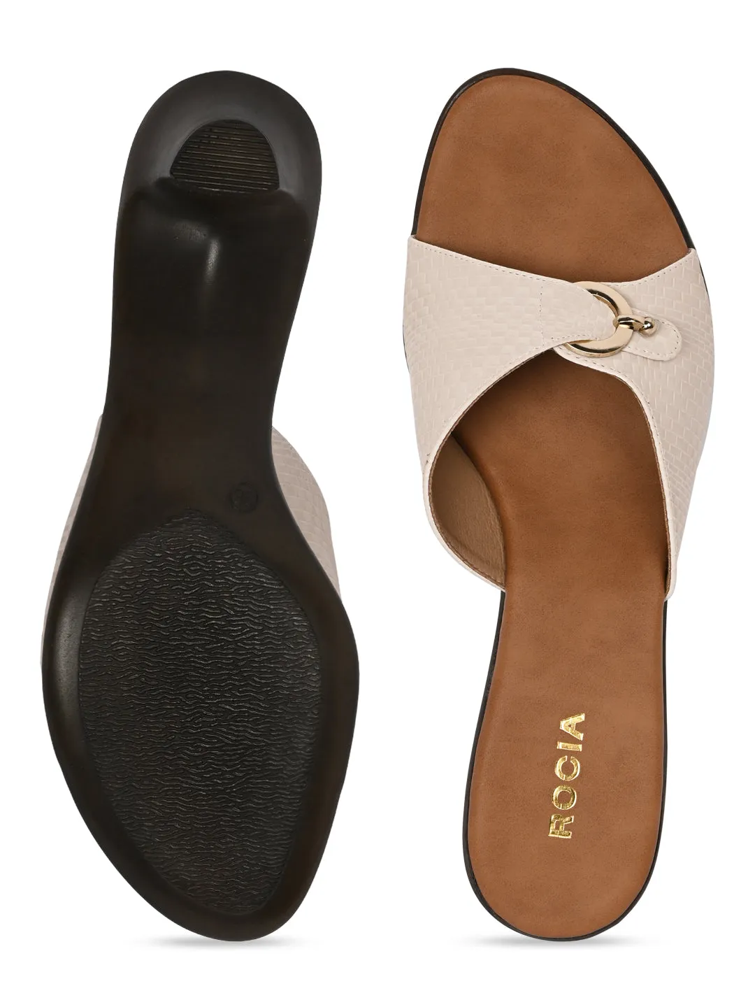 Rocia By Regal Beige Women Textured Kitten Heel Sandals