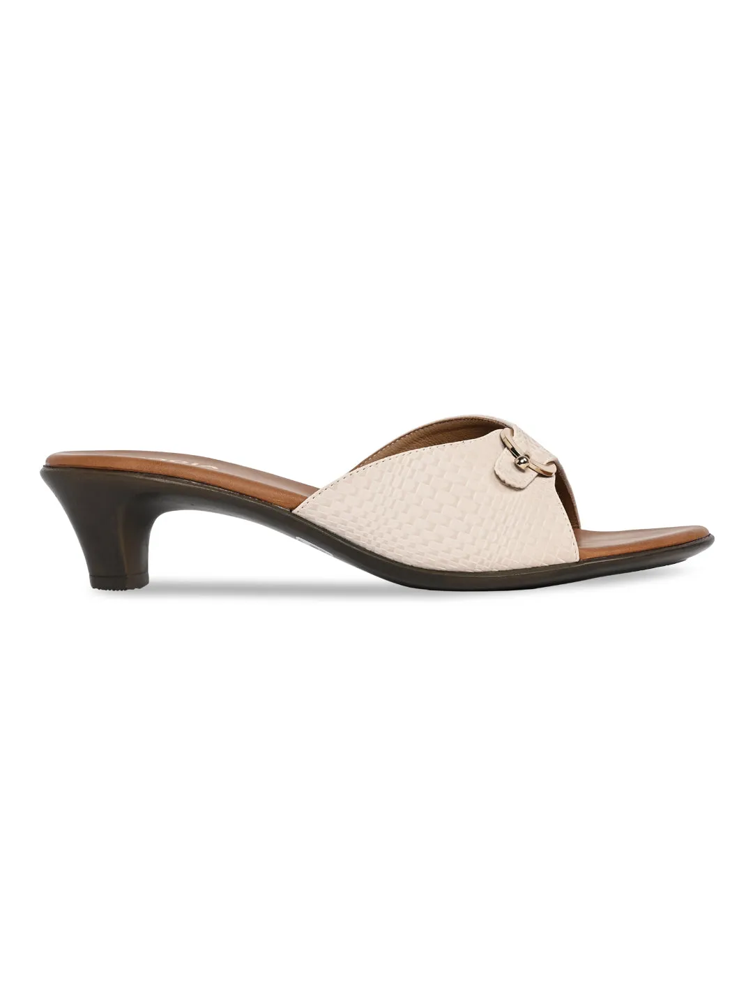 Rocia By Regal Beige Women Textured Kitten Heel Sandals