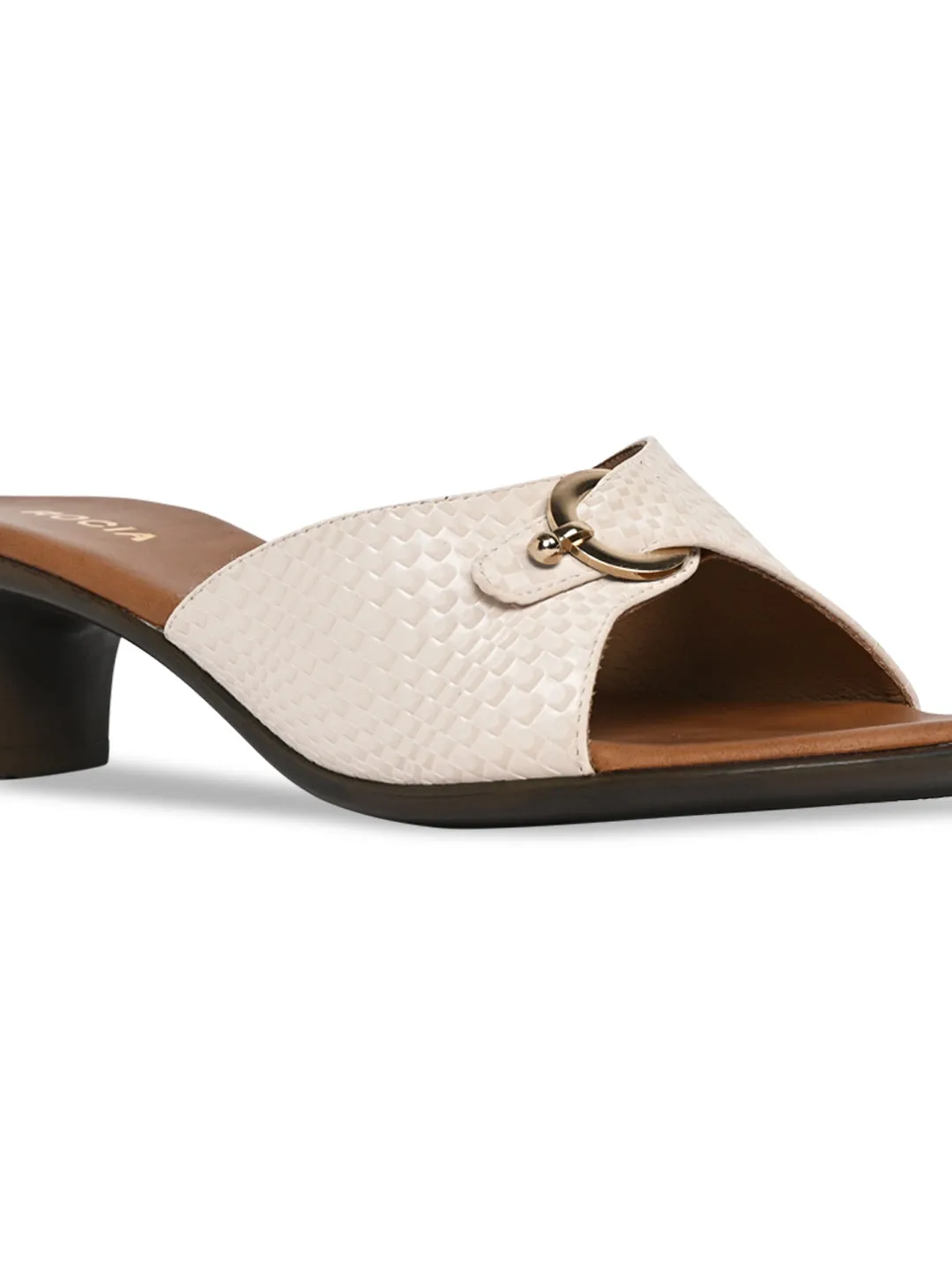 Rocia By Regal Beige Women Textured Kitten Heel Sandals