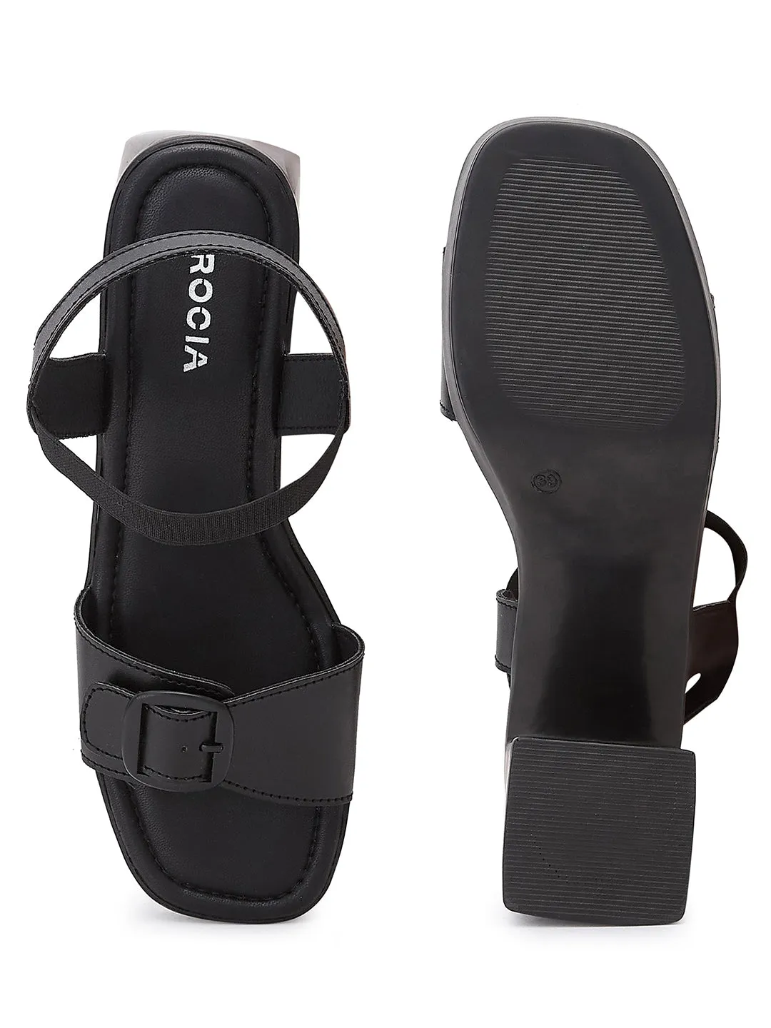 Rocia By Regal Black Women Casual Block Heel Sandals
