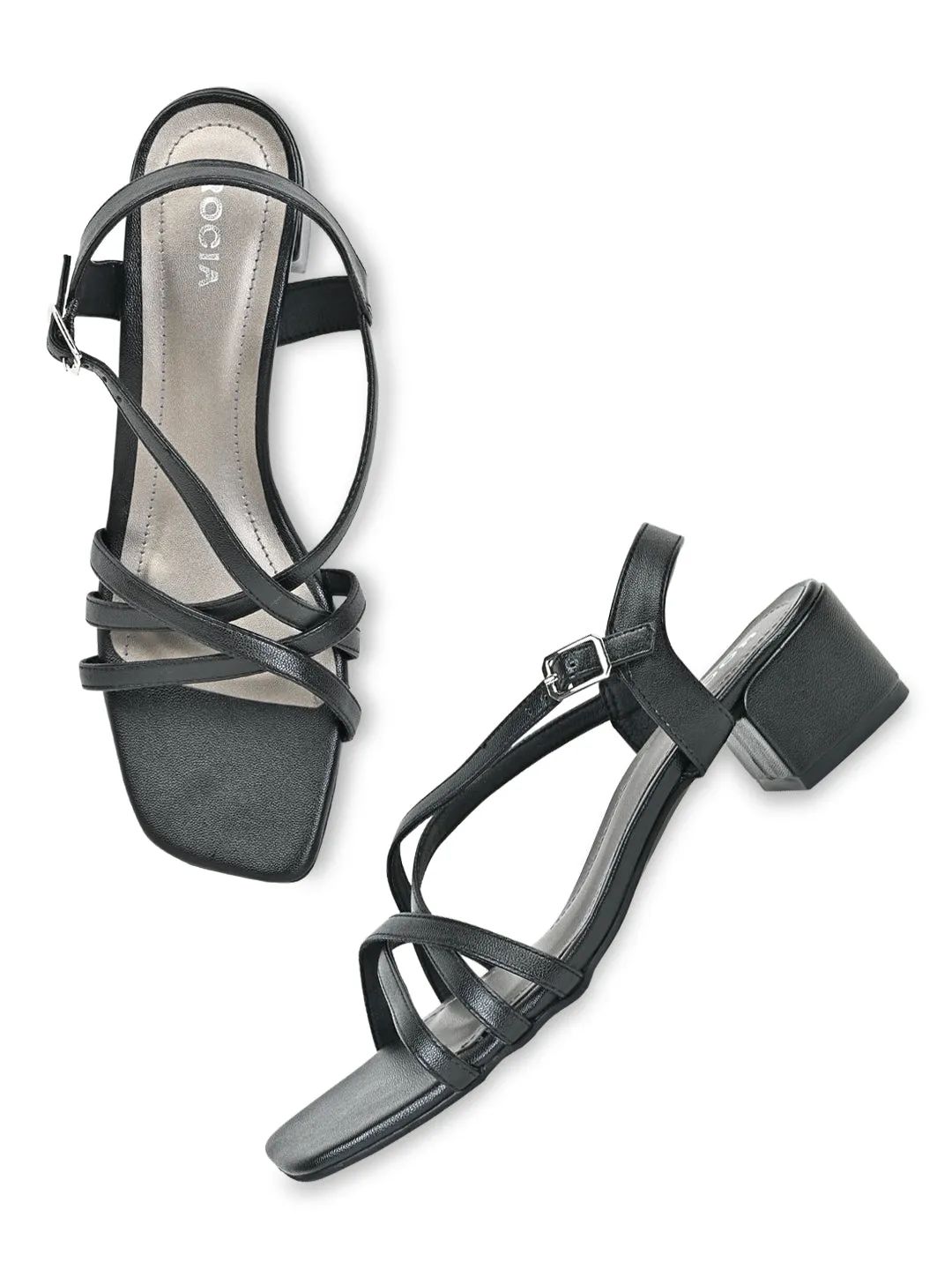 Rocia By Regal Black Women Casual Strappy Box Heel Sandals