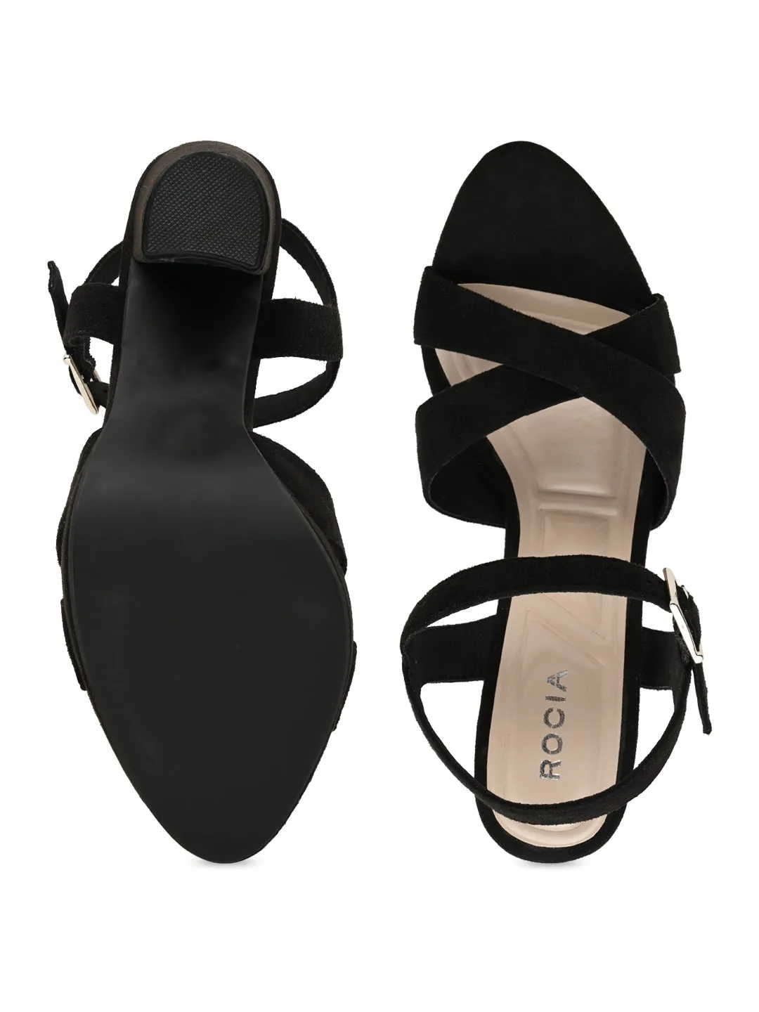Rocia By Regal Black Women High Block Heel Sandals