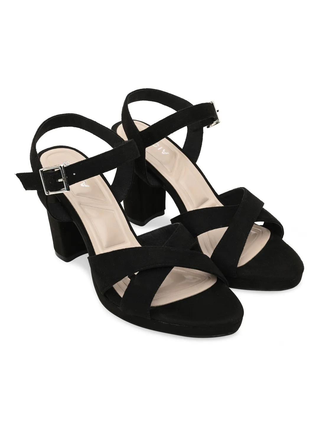 Rocia By Regal Black Women High Block Heel Sandals