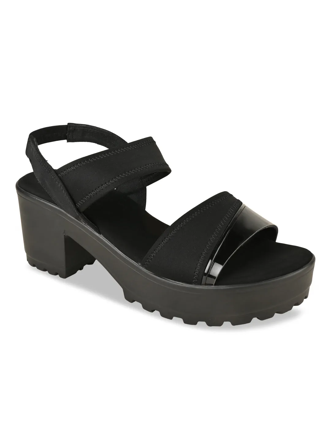 Rocia By Regal Black Women High Lycra Platform Sandals