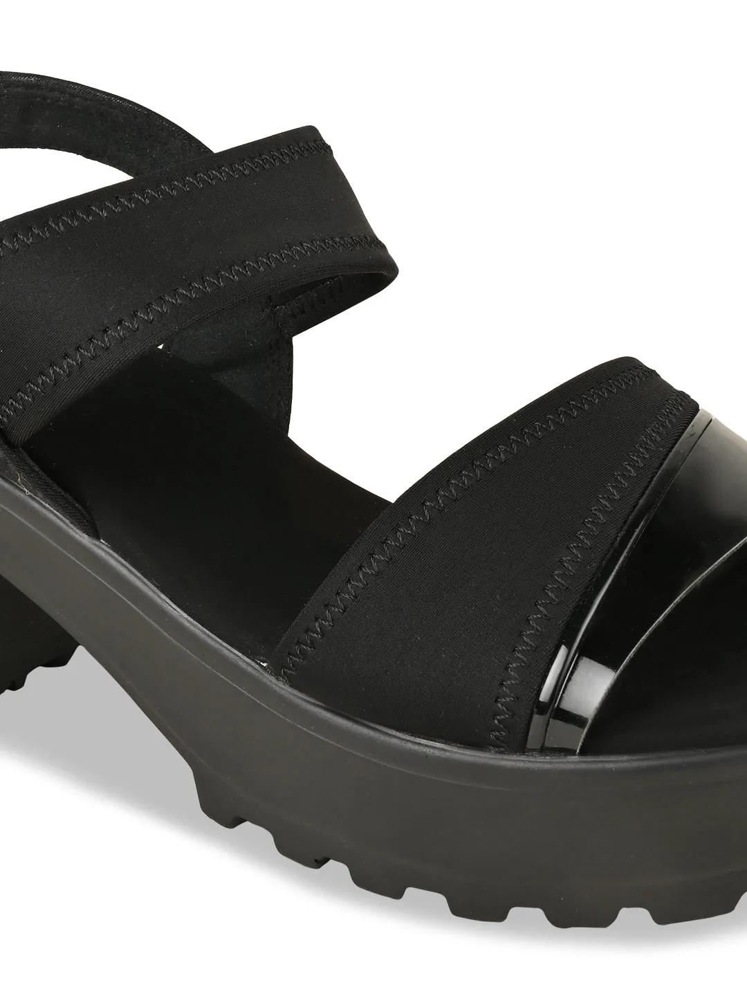 Rocia By Regal Black Women High Lycra Platform Sandals