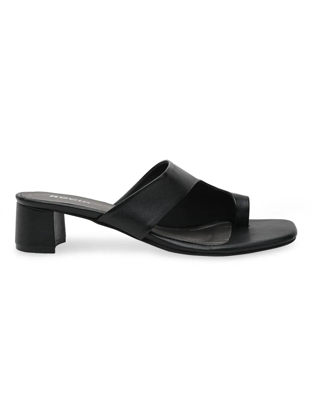 Rocia By Regal Black Women One Toe Casual Block Heel Sandals