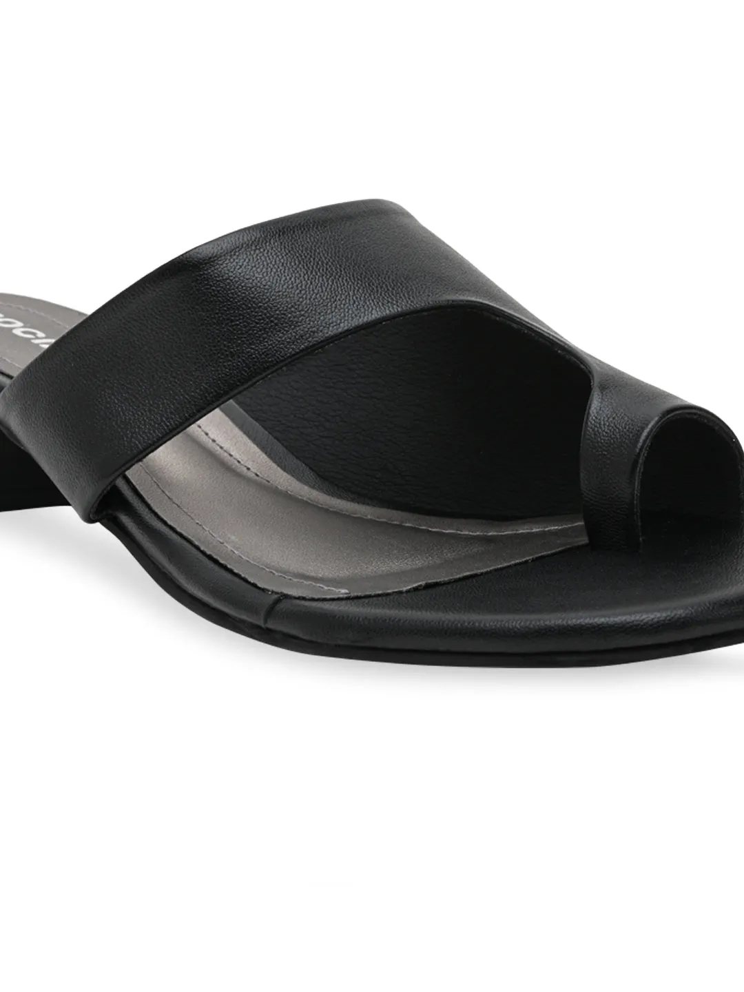 Rocia By Regal Black Women One Toe Casual Block Heel Sandals