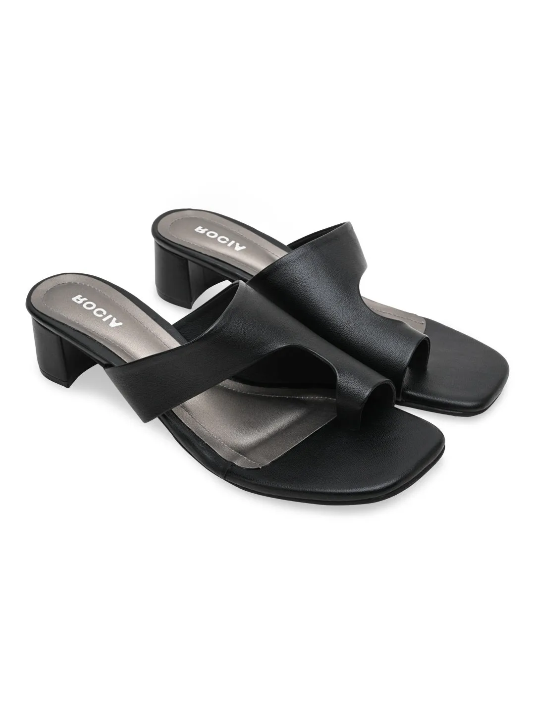 Rocia By Regal Black Women One Toe Casual Block Heel Sandals