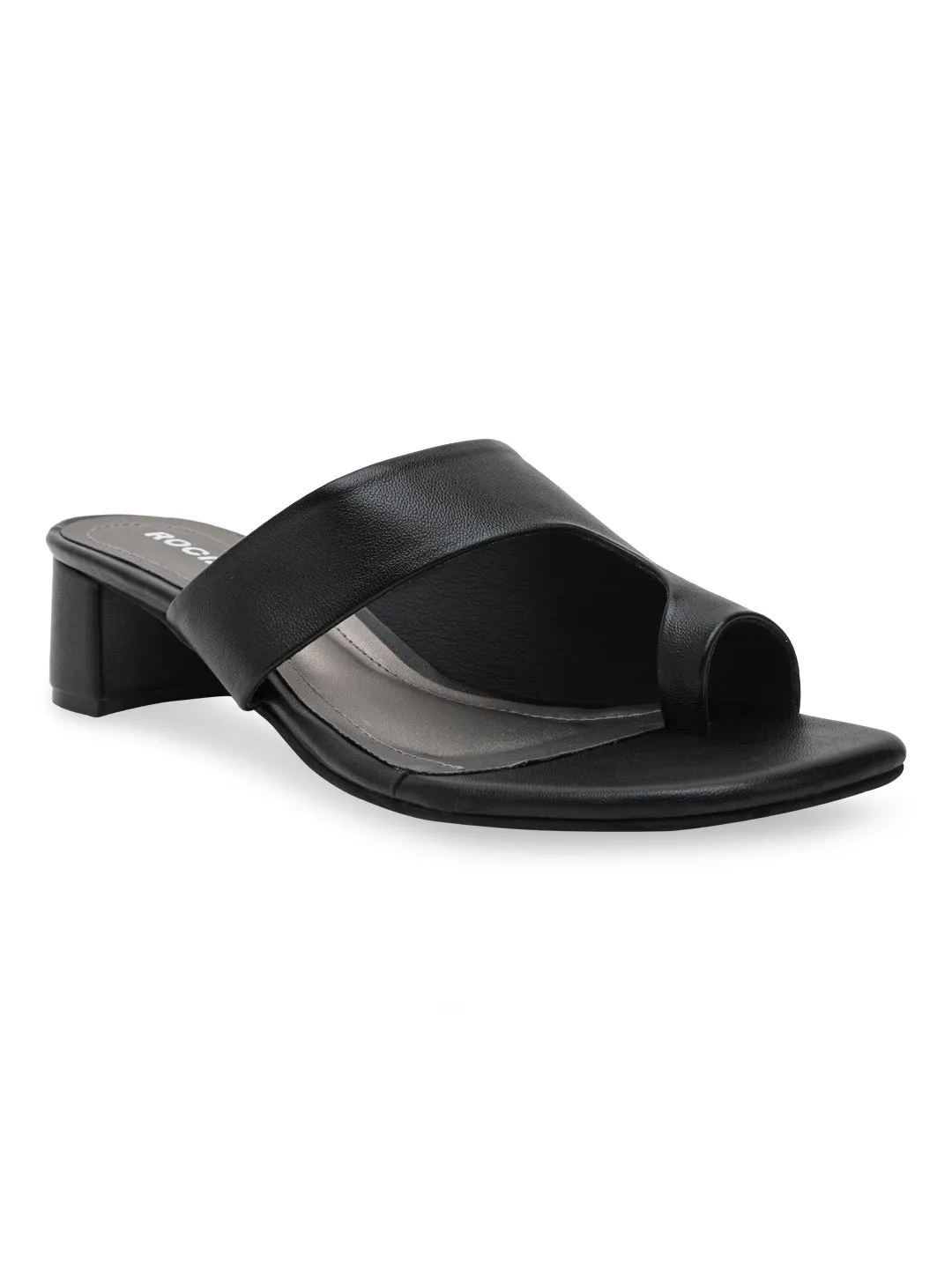 Rocia By Regal Black Women One Toe Casual Block Heel Sandals