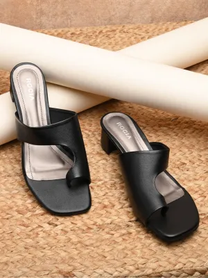 Rocia By Regal Black Women One Toe Casual Block Heel Sandals