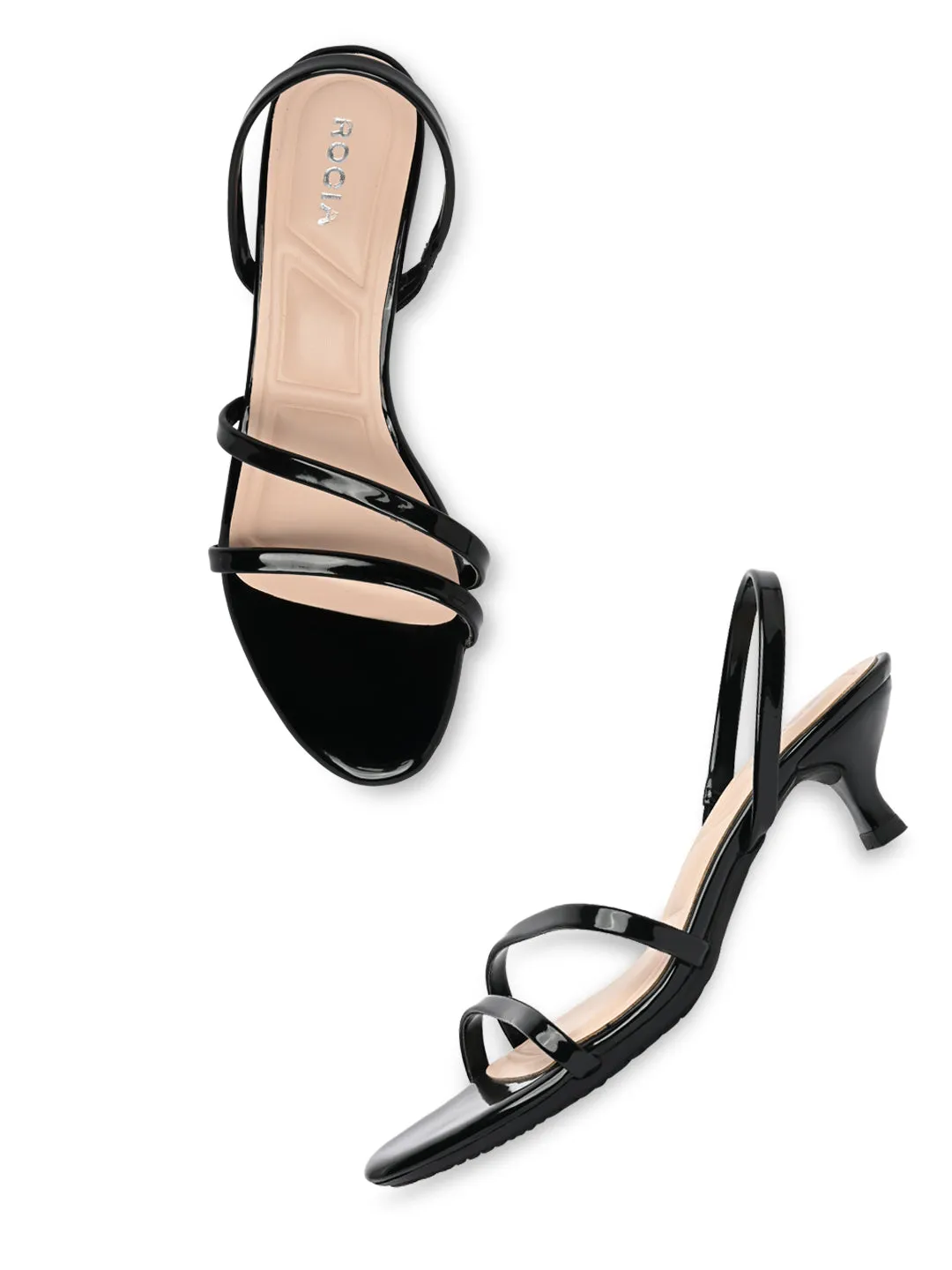 Rocia By Regal Black Women Patent Strappy Kitten Heels