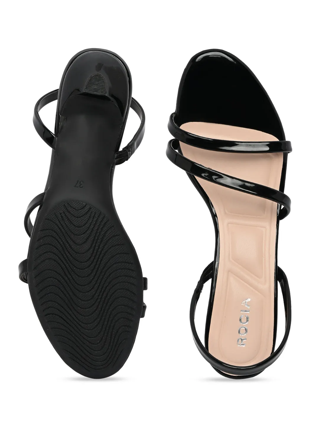 Rocia By Regal Black Women Patent Strappy Kitten Heels