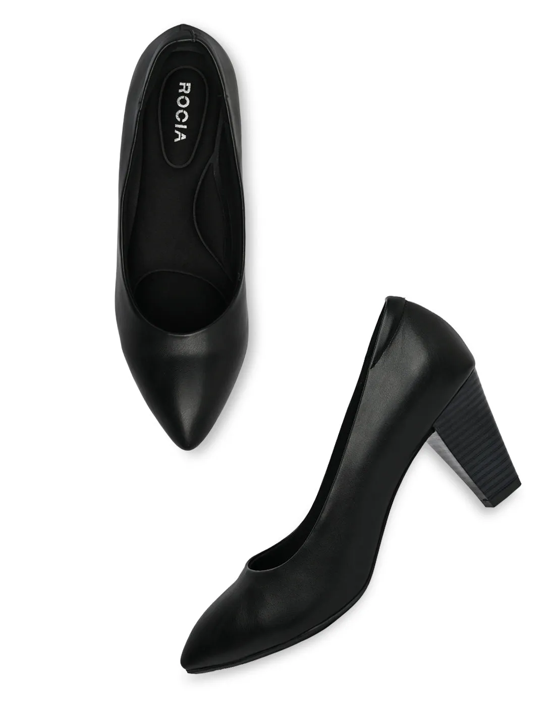 Rocia By Regal Black Women Stacking Heel Pumps