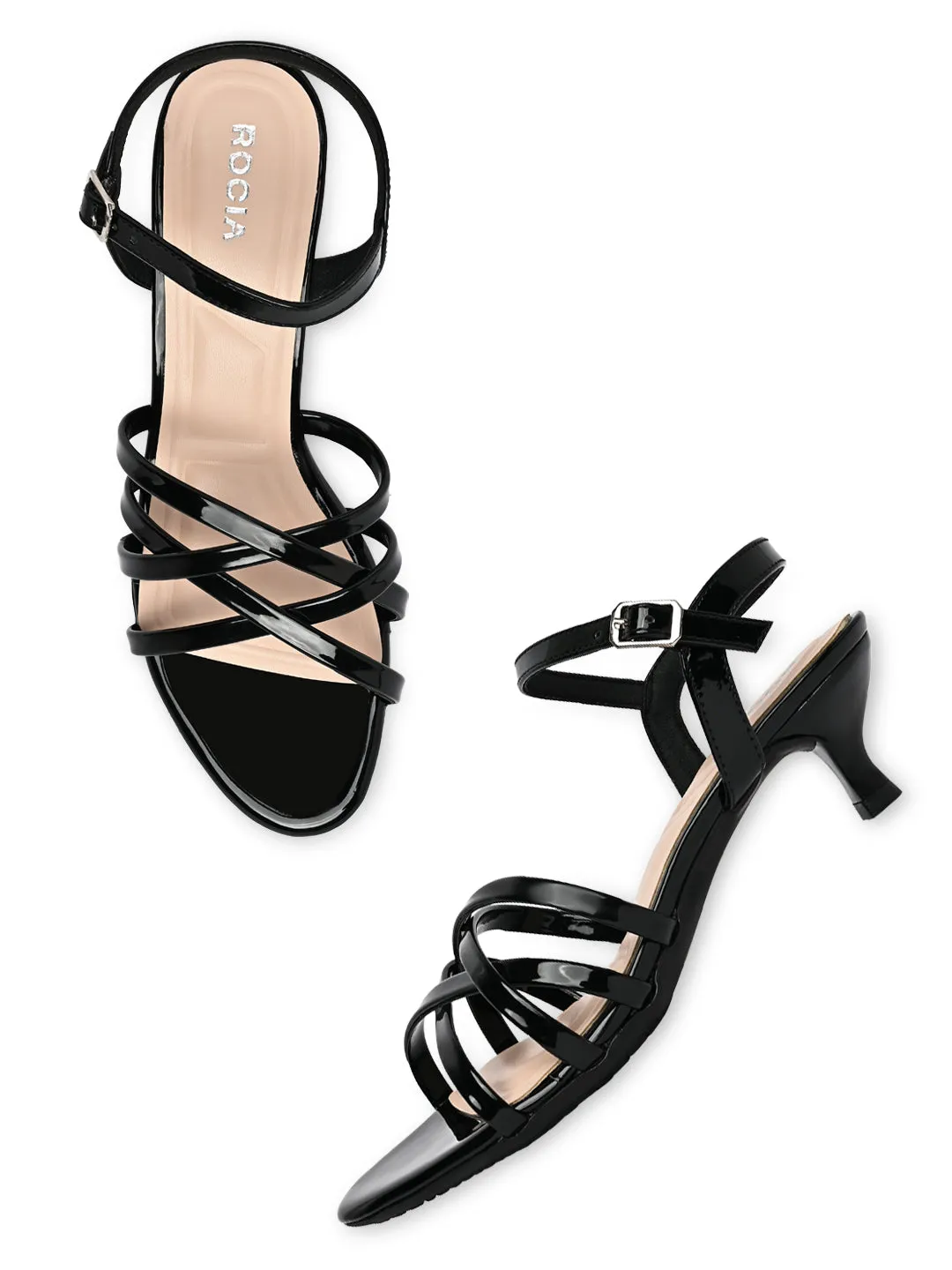 Rocia By Regal Black Women Strappy Kitten Heels