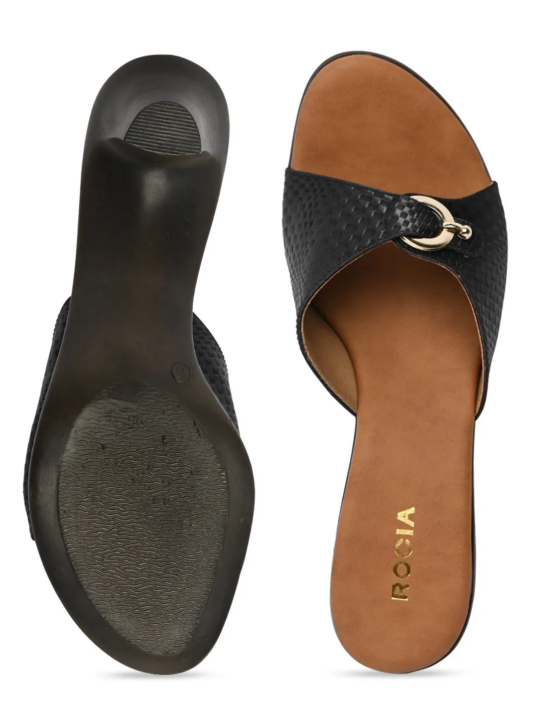 Rocia By Regal Black Women Textured Kitten Heel Sandals