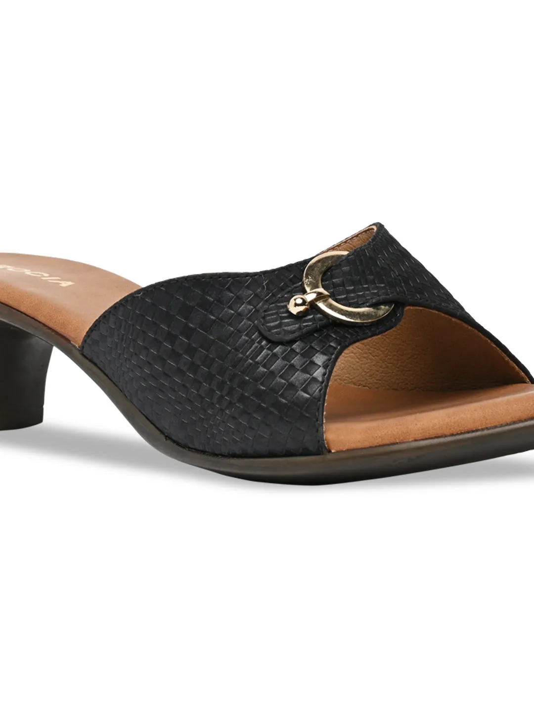 Rocia By Regal Black Women Textured Kitten Heel Sandals