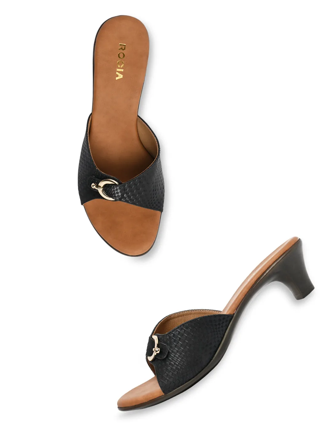 Rocia By Regal Black Women Textured Kitten Heel Sandals