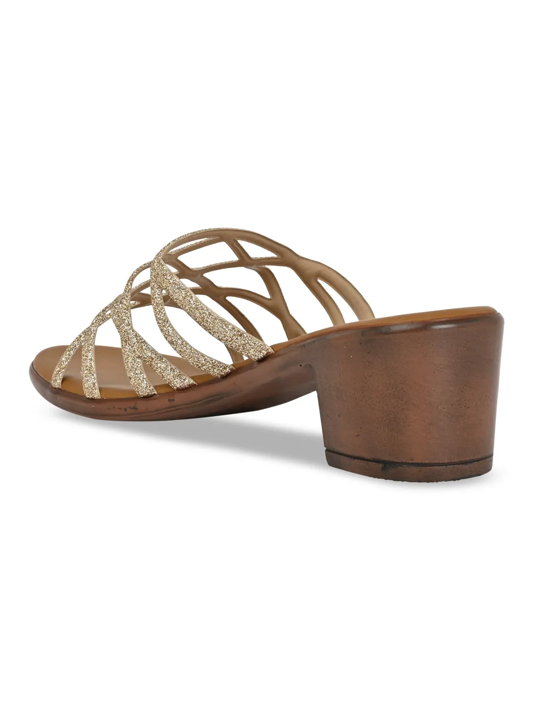Rocia By Regal Gold Women Shiny Strappy Block Heels