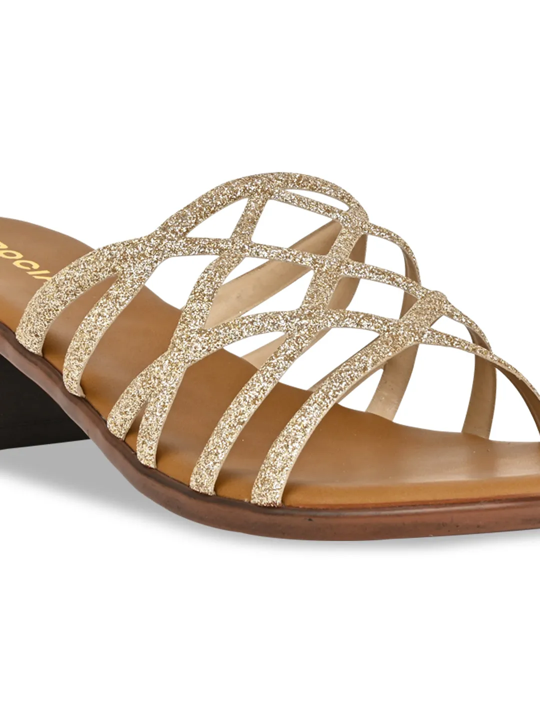 Rocia By Regal Gold Women Shiny Strappy Block Heels