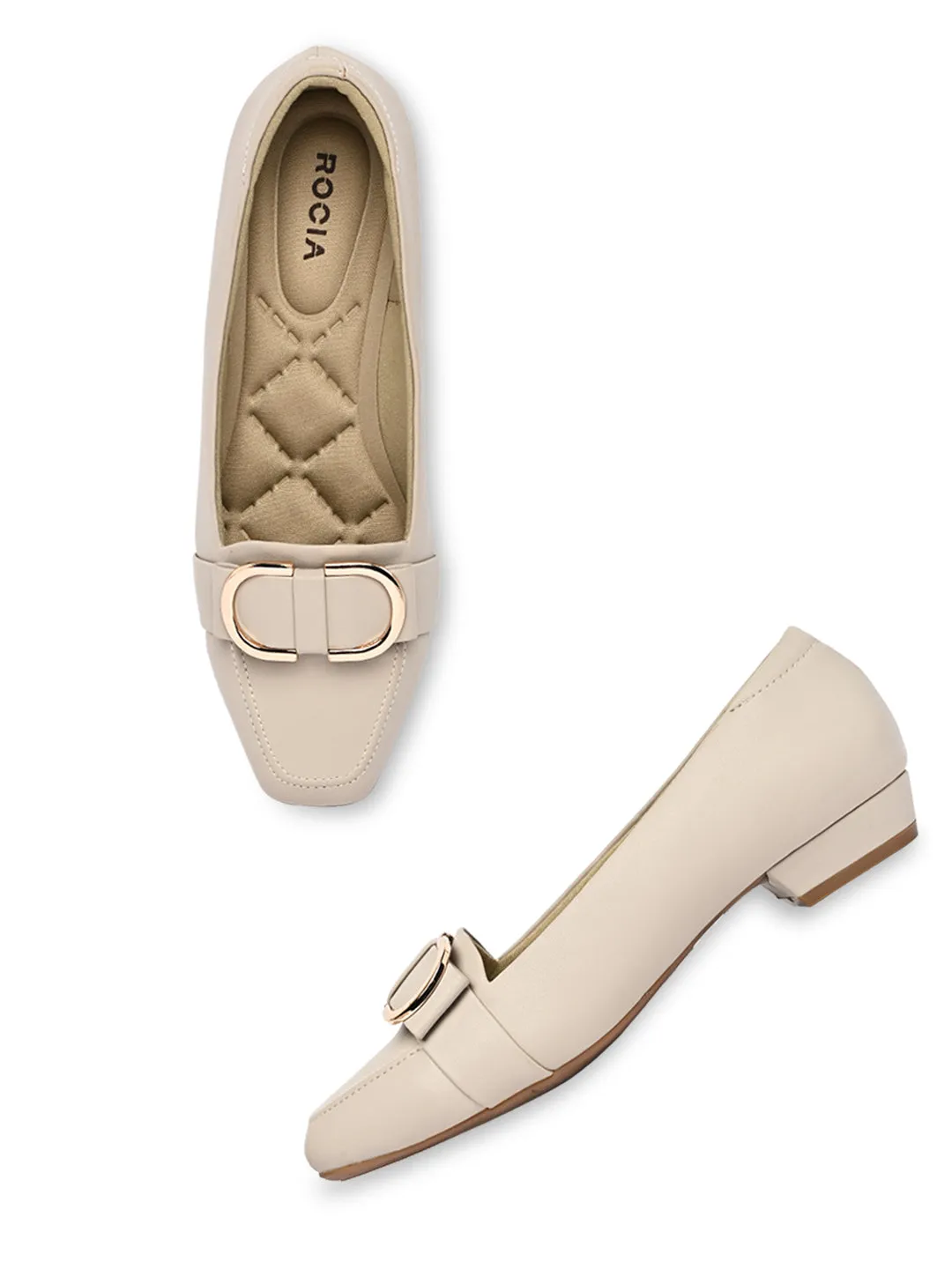 Rocia By Regal Grey Women Square Toe Buckled Work Wear Pumps