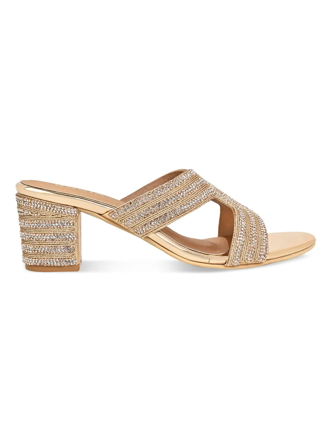 Rocia By Regal Rose Gold Women Diamond Embellished Block Heels