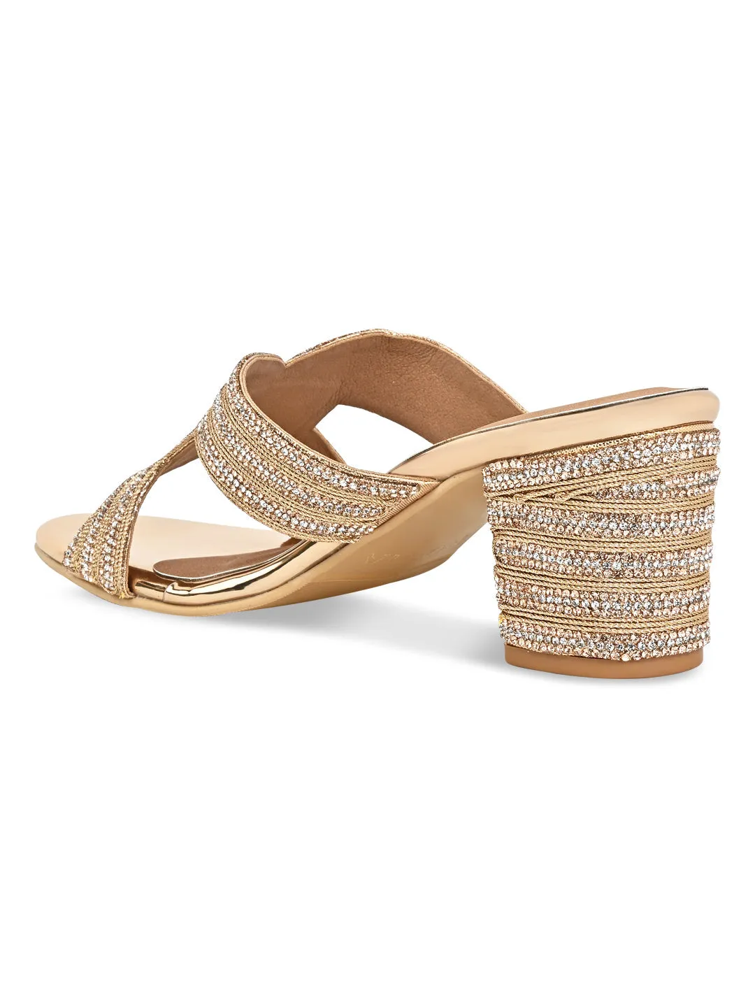 Rocia By Regal Rose Gold Women Diamond Embellished Block Heels