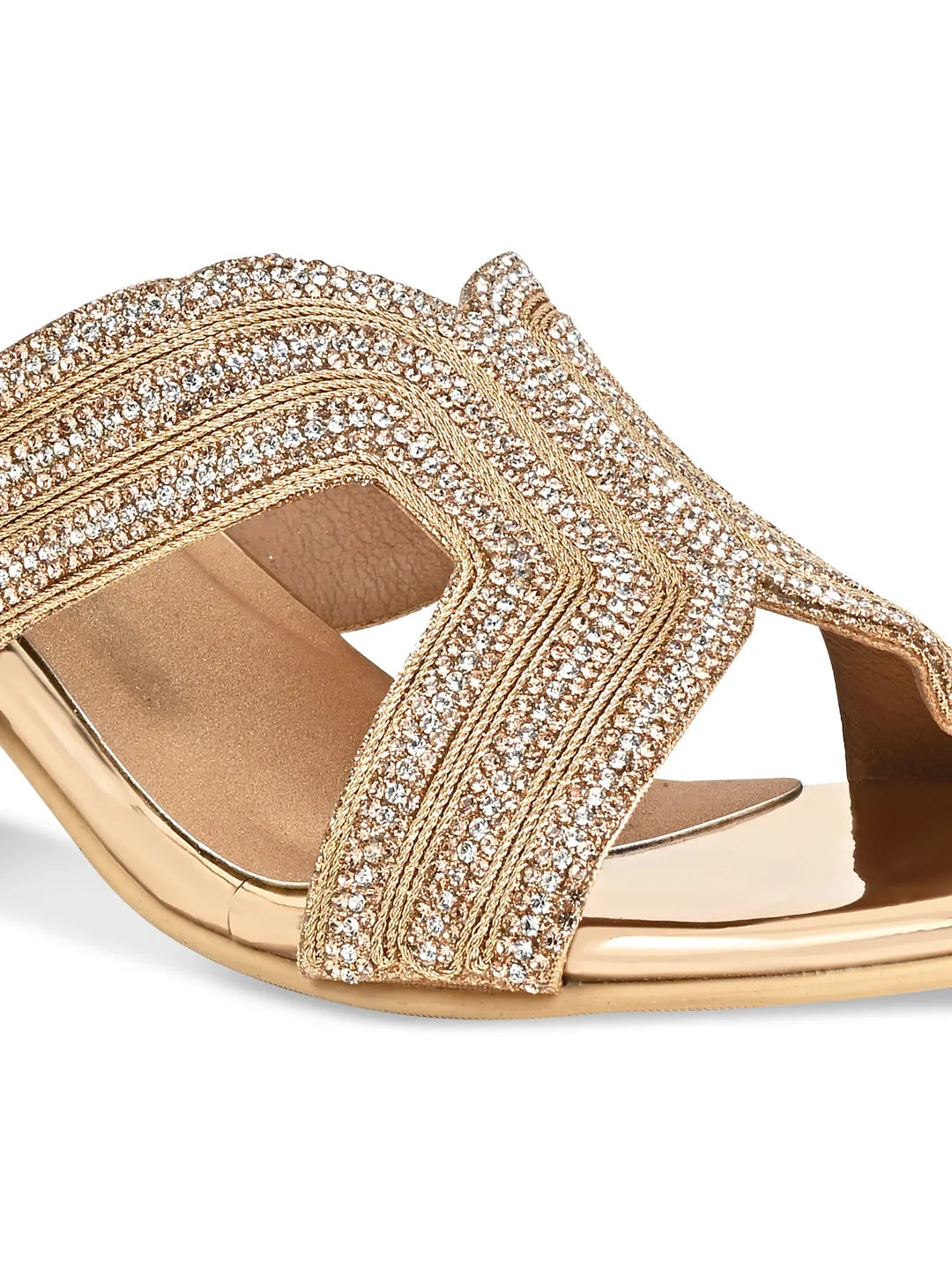 Rocia By Regal Rose Gold Women Diamond Embellished Block Heels