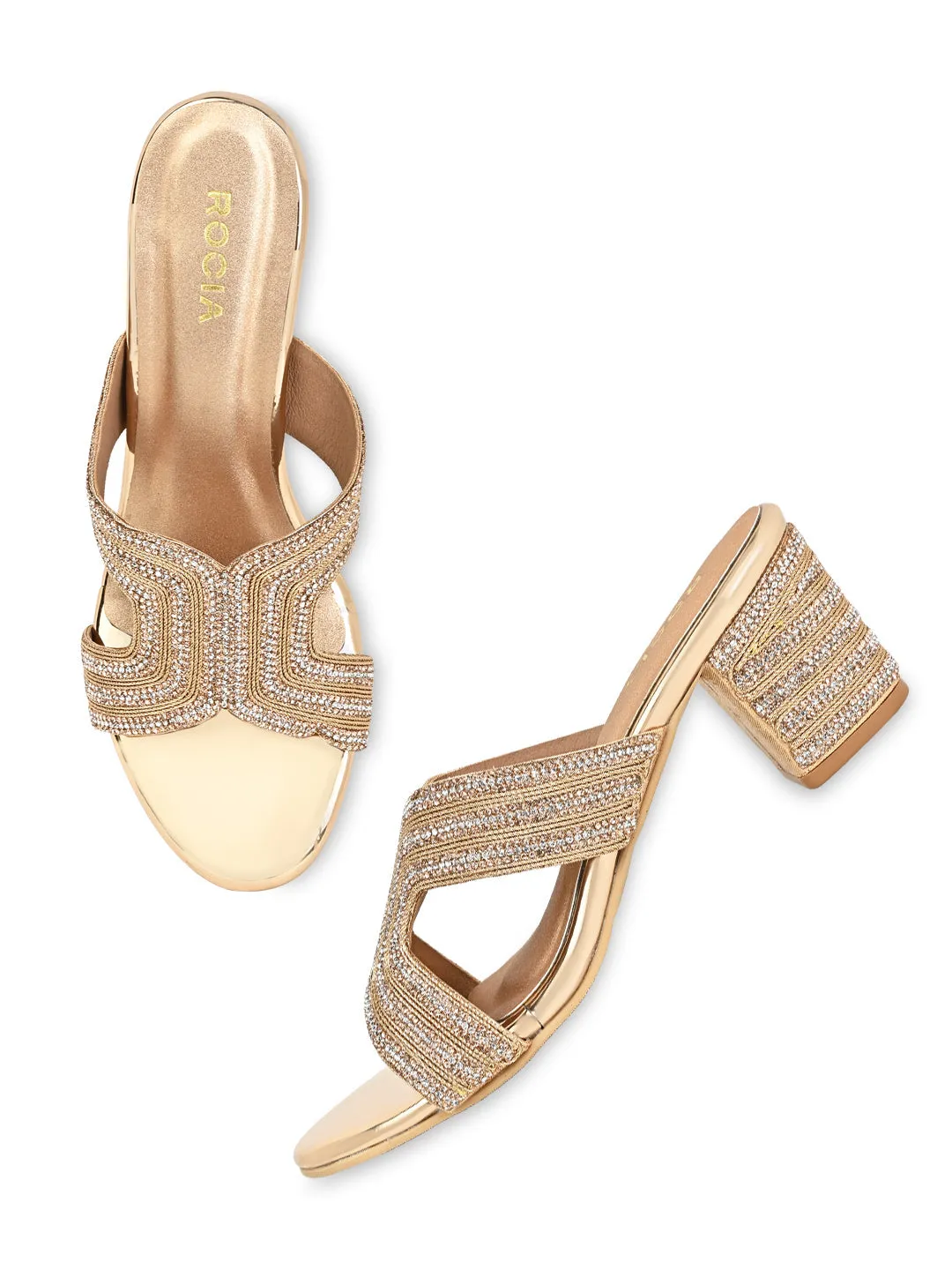Rocia By Regal Rose Gold Women Diamond Embellished Block Heels
