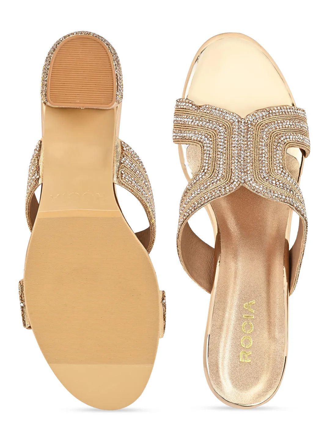 Rocia By Regal Rose Gold Women Diamond Embellished Block Heels