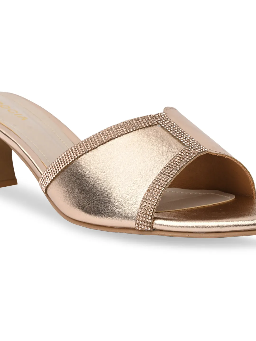 Rocia By Regal Rose Gold Women Diamond Embellished Kitten Heel Sandals