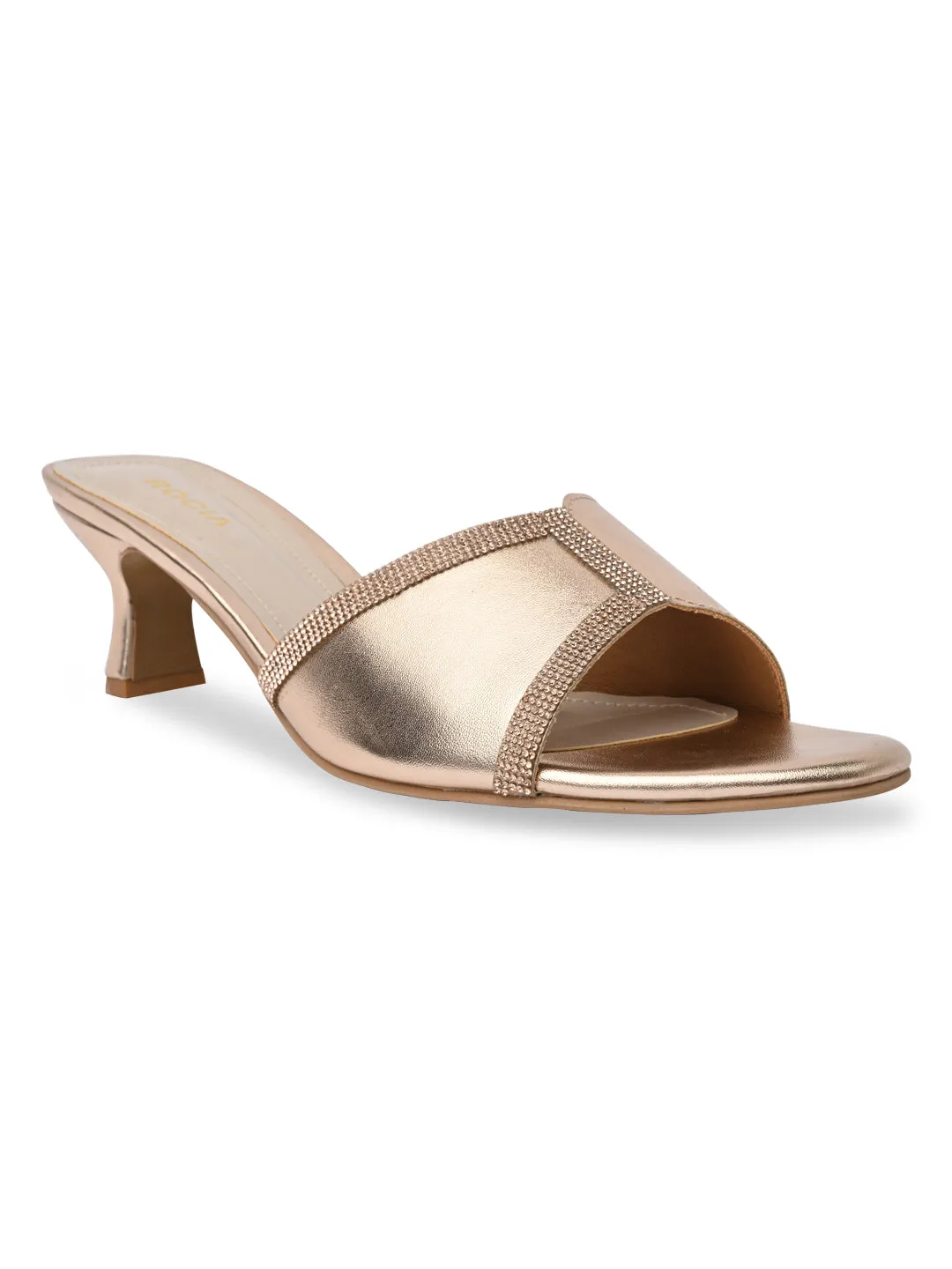 Rocia By Regal Rose Gold Women Diamond Embellished Kitten Heel Sandals