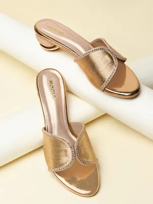 Rocia By Regal Rose Gold Women Diamond Studded Block Heels