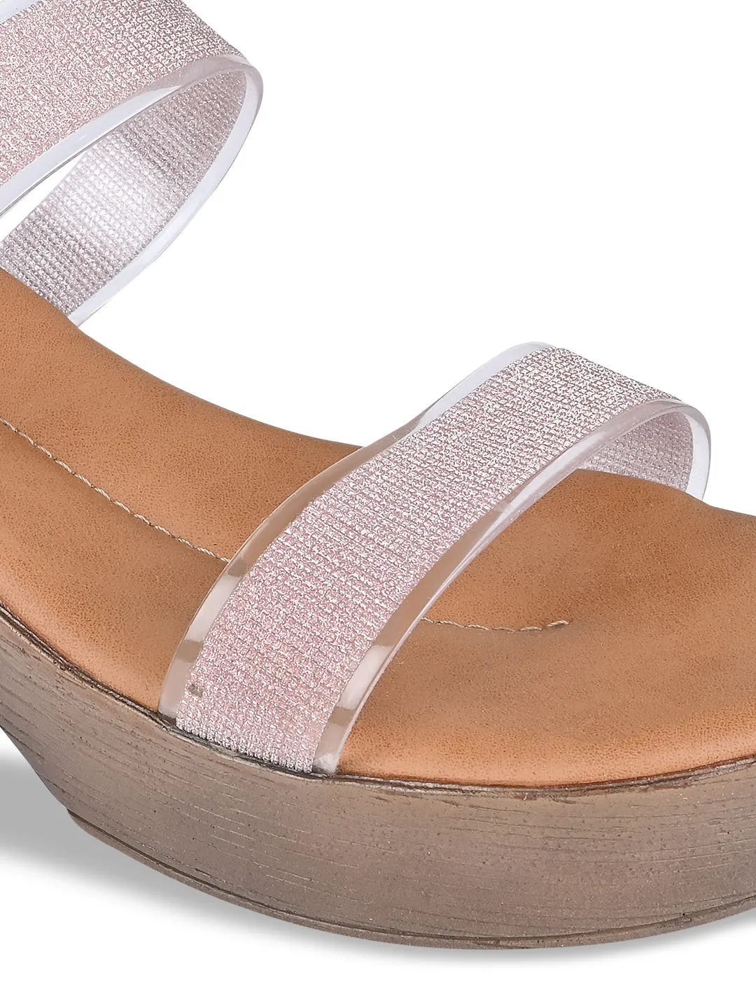 Rocia By Regal Rose Gold Women Vinyl Shimmer Block Heel Sandal