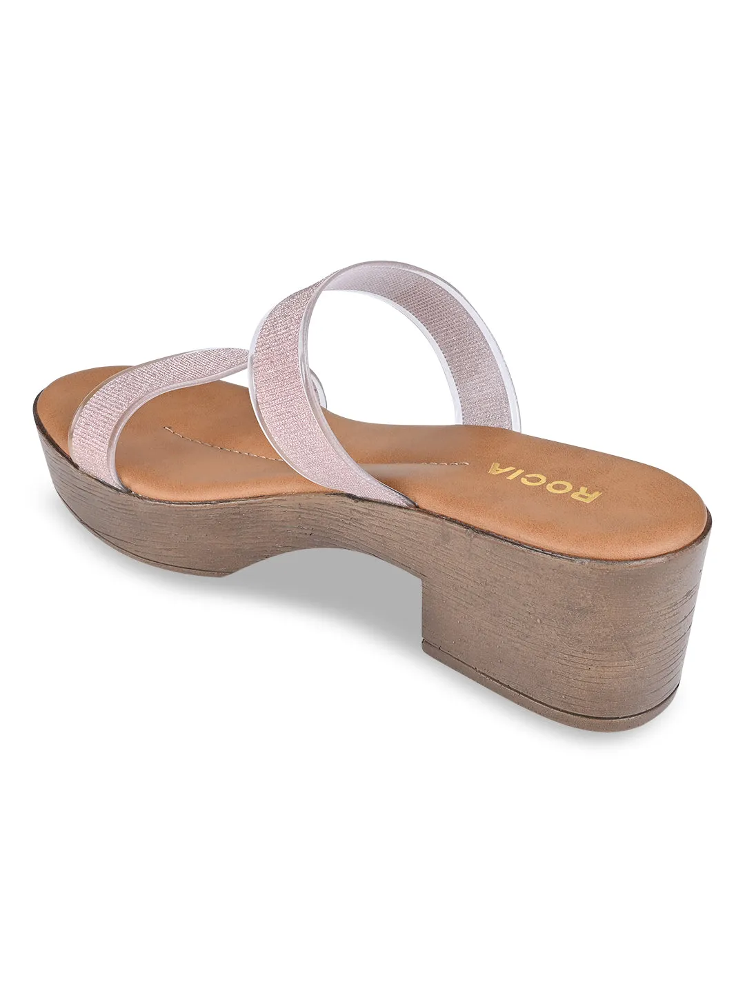 Rocia By Regal Rose Gold Women Vinyl Shimmer Block Heel Sandal