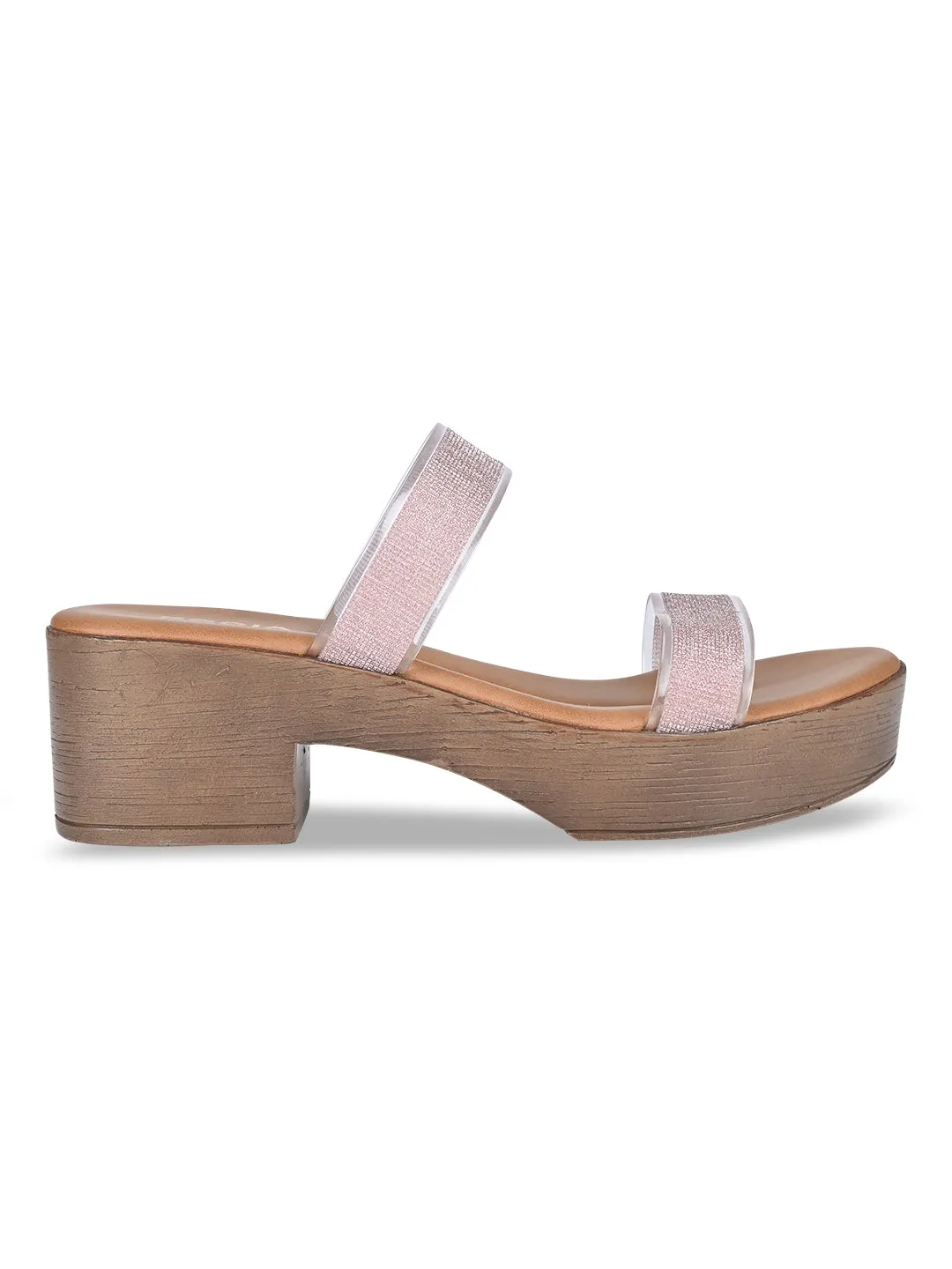 Rocia By Regal Rose Gold Women Vinyl Shimmer Block Heel Sandal
