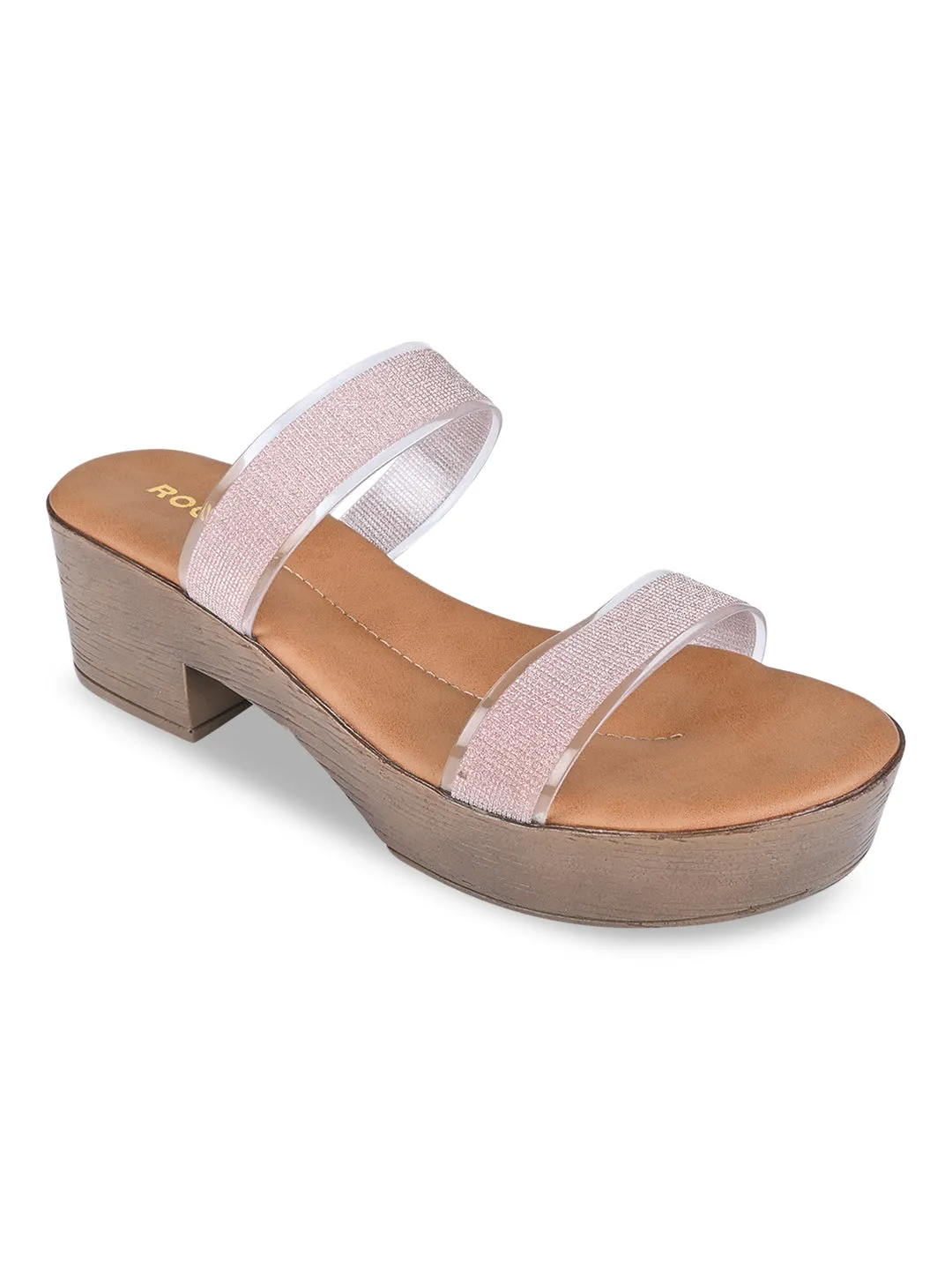 Rocia By Regal Rose Gold Women Vinyl Shimmer Block Heel Sandal