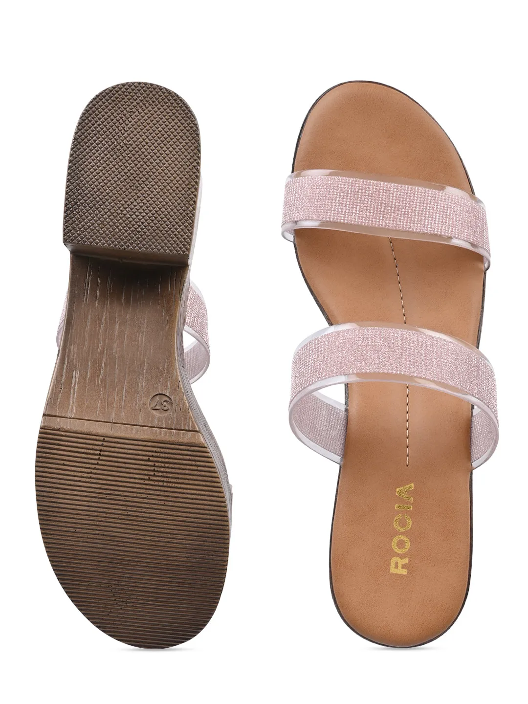 Rocia By Regal Rose Gold Women Vinyl Shimmer Block Heel Sandal