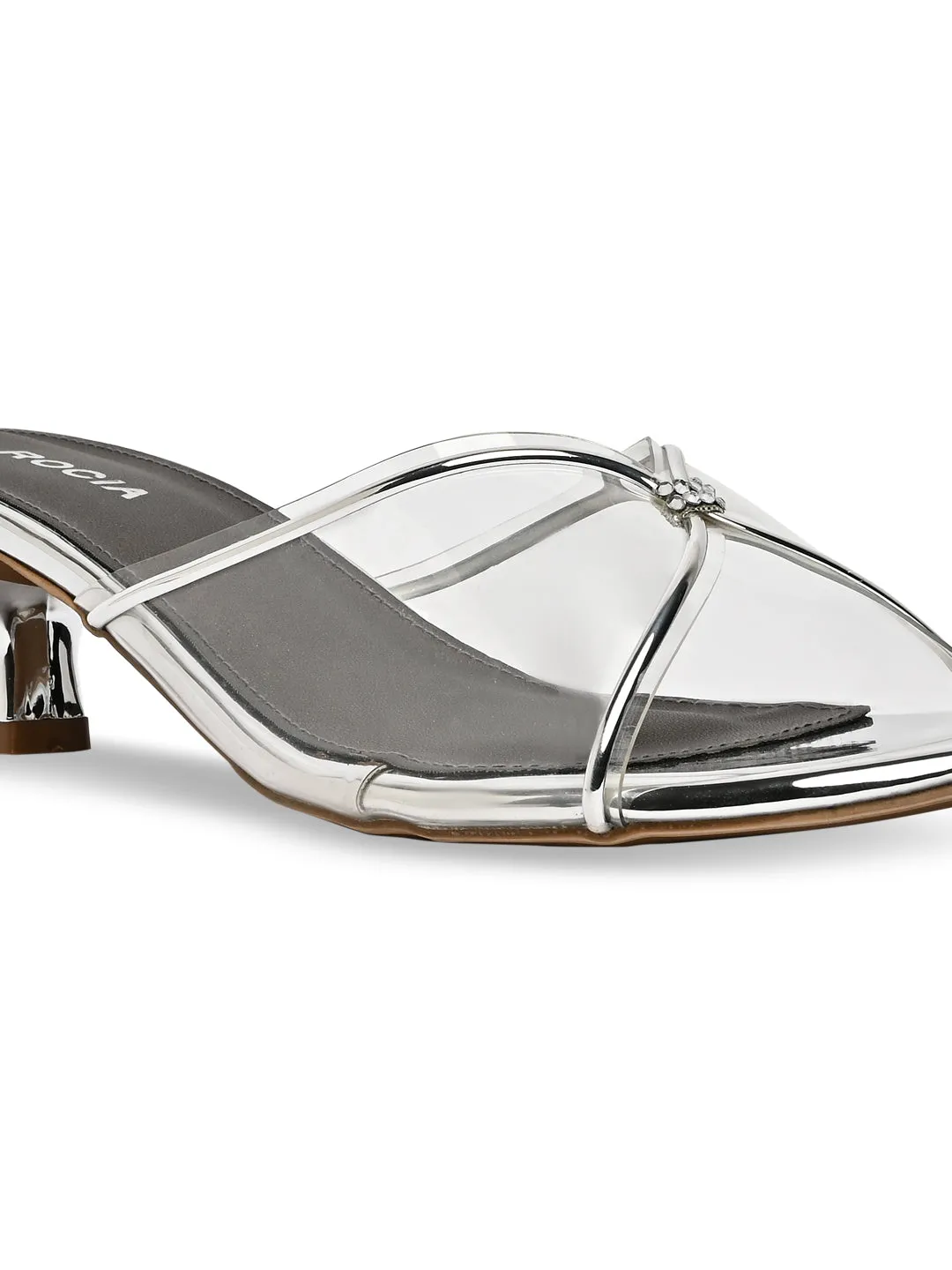 Rocia By Regal Silver Women Vinyl Kitten Heel Sandal