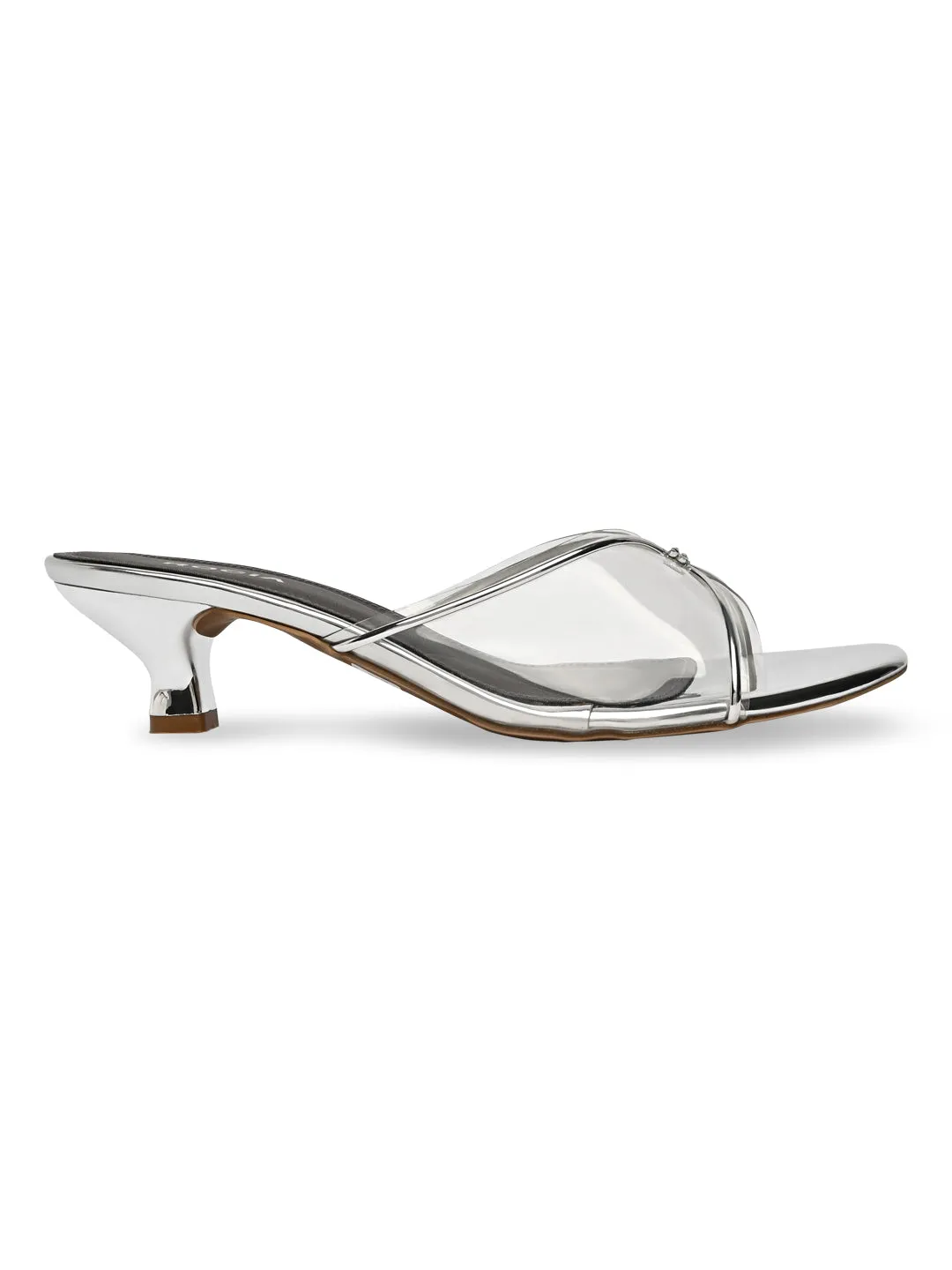 Rocia By Regal Silver Women Vinyl Kitten Heel Sandal