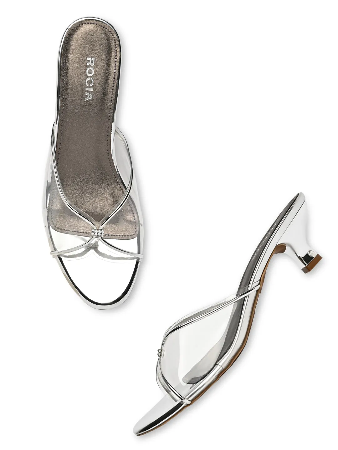 Rocia By Regal Silver Women Vinyl Kitten Heel Sandal