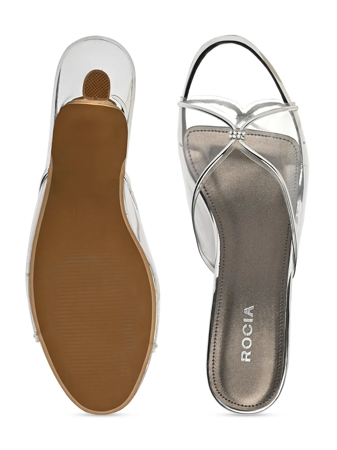 Rocia By Regal Silver Women Vinyl Kitten Heel Sandal