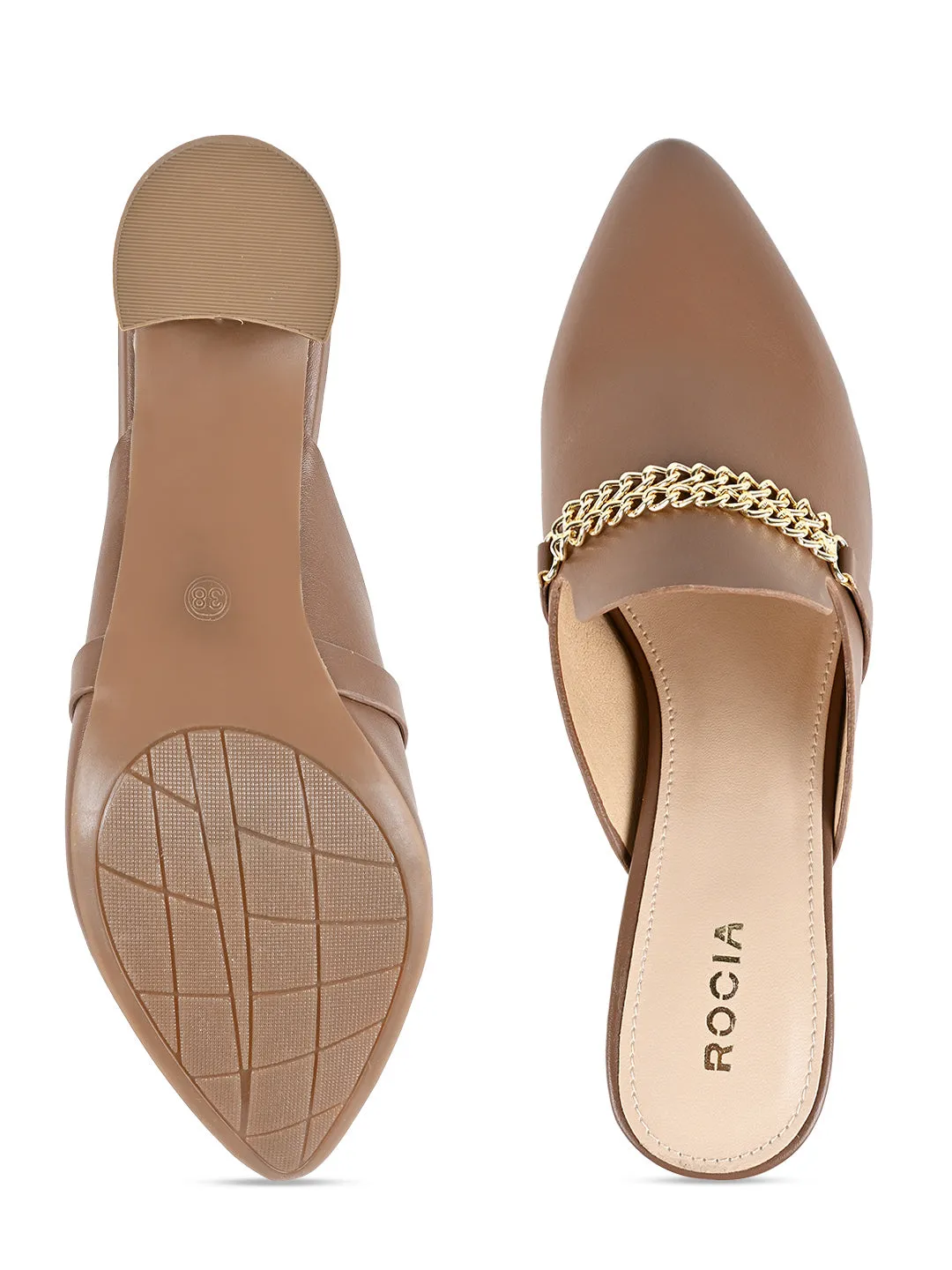 Rocia By Regal Taupe Women Chain Embellished Mules