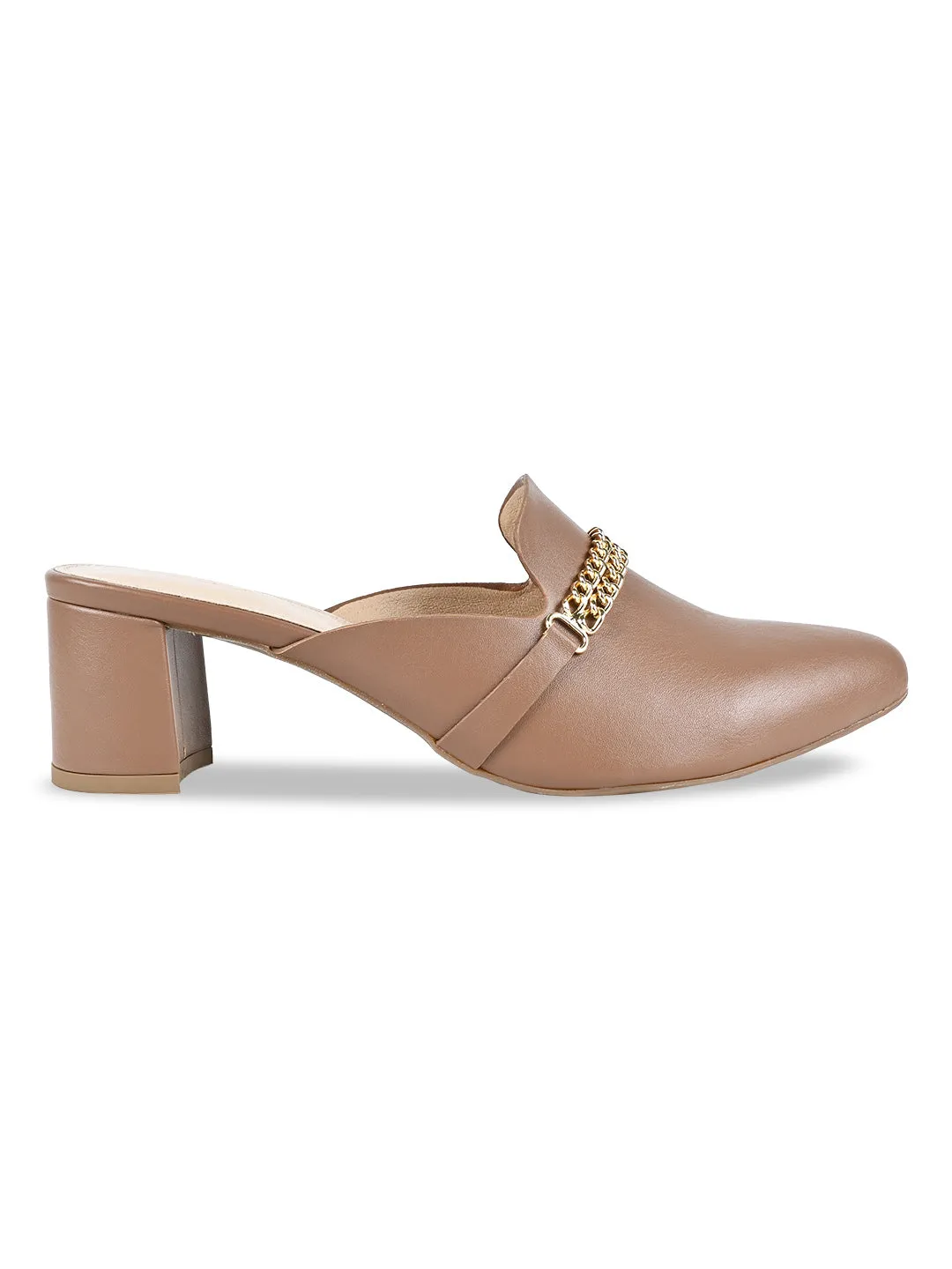 Rocia By Regal Taupe Women Chain Embellished Mules