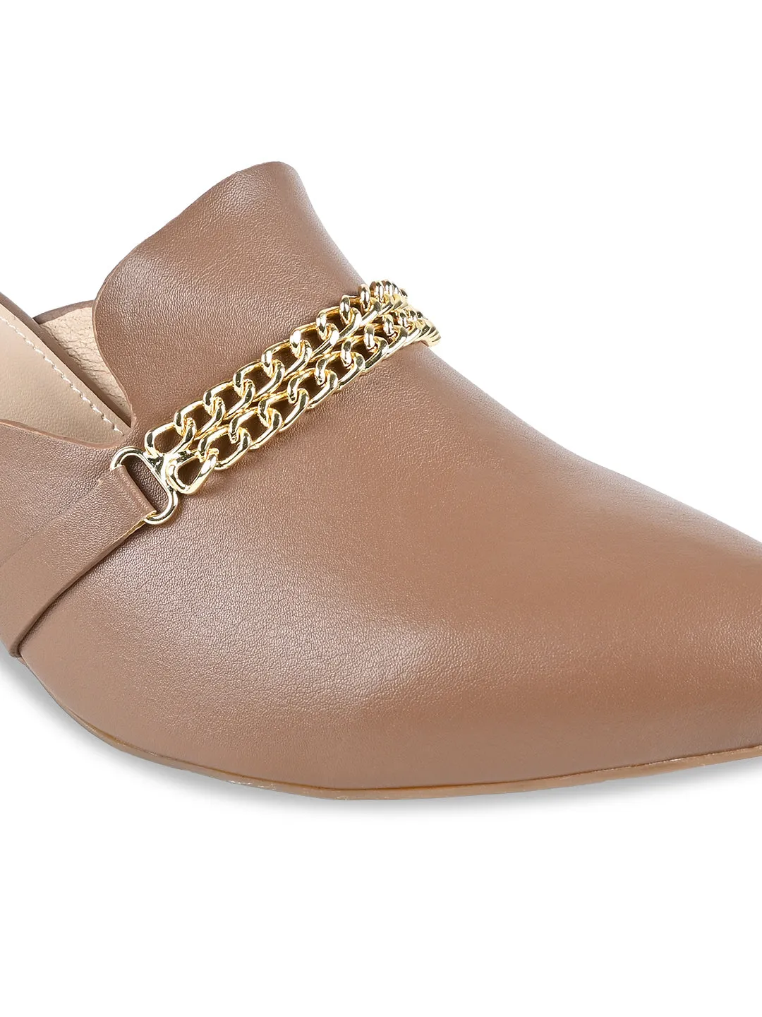 Rocia By Regal Taupe Women Chain Embellished Mules