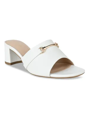 Rocia By Regal White Women Gold Buckled Block Heels