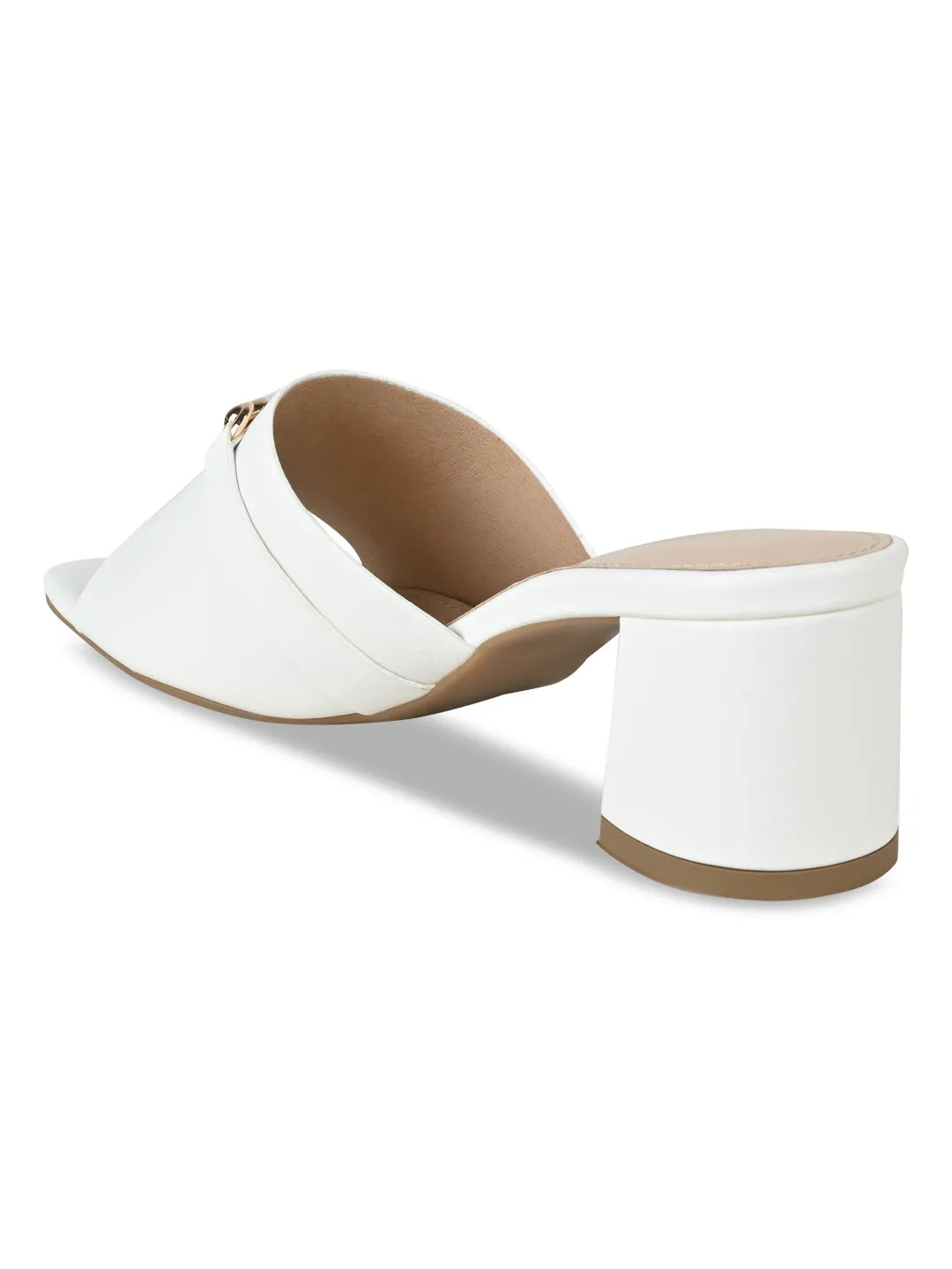 Rocia By Regal White Women Gold Buckled Block Heels