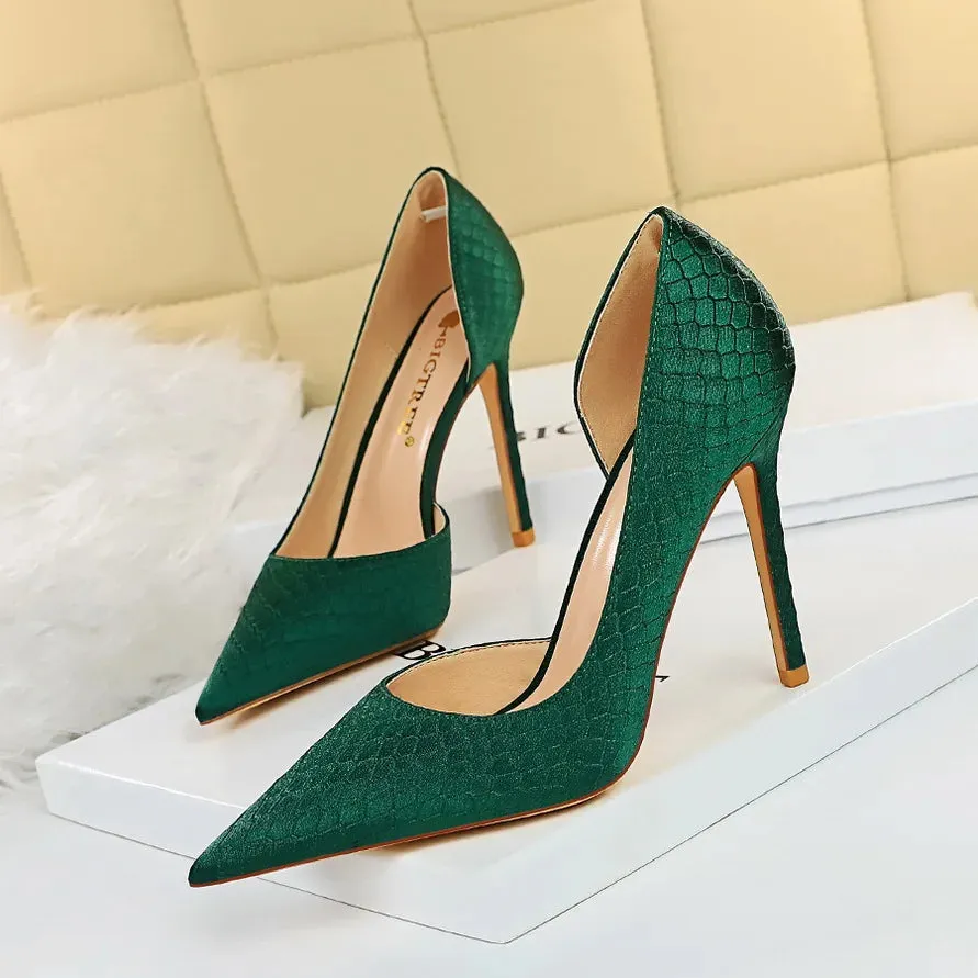 Shoes Woman Pumps Pointed Toe Shallow High Heels Snakeskin Satin Thin Heel Sandals Stiletto Party Shoes
